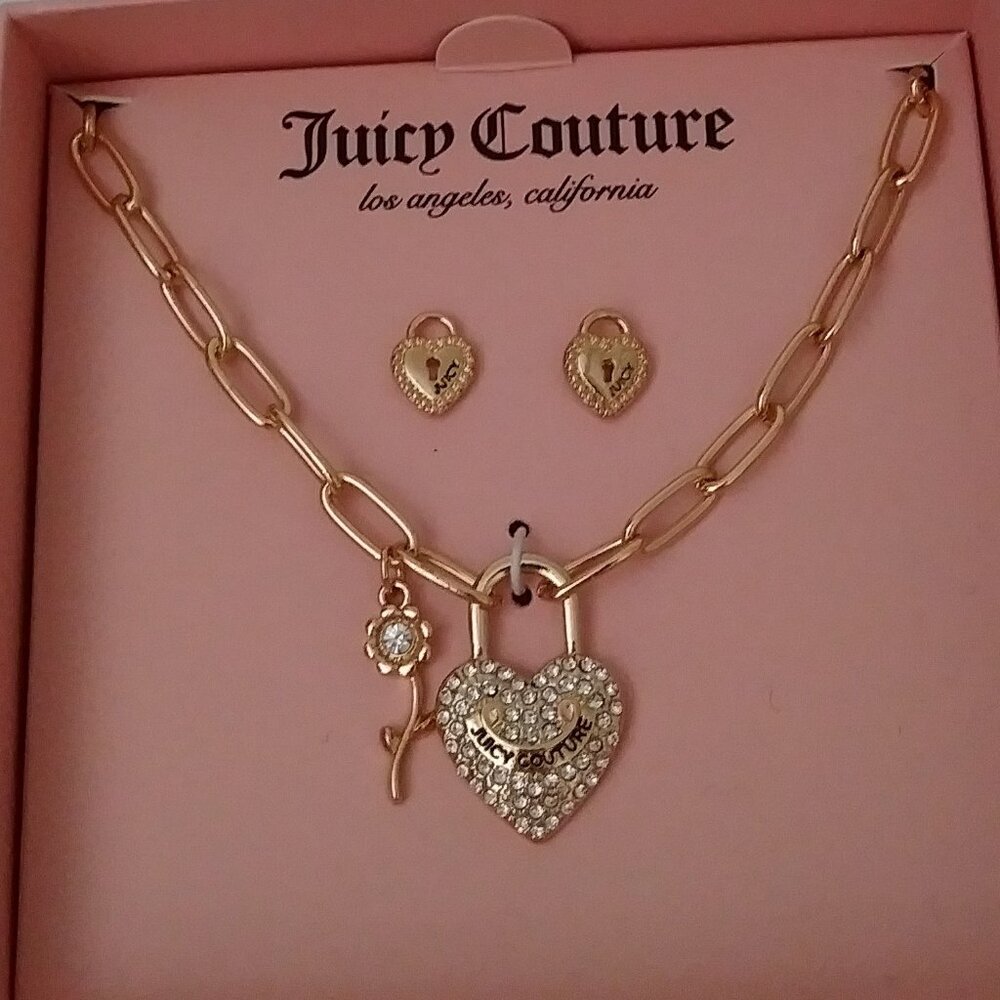 Juicy Couture Jewelry Rhinestone Necklace Earrings Set - Picture 5 of 14